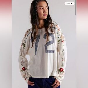 Free People We the Free Lilith Embroidered Vines Cutwork Tee Top XL